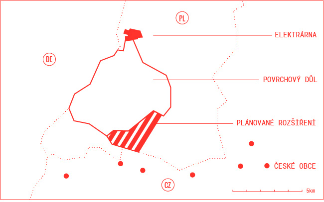 Mapa dolu Turów s plánovaným rozšířením